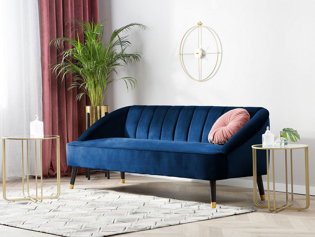 3-SITZER-SOFA Samtstoff Kobaltblau Alsvag - Hellblau, Textil (191/73/73cm) - Beliani