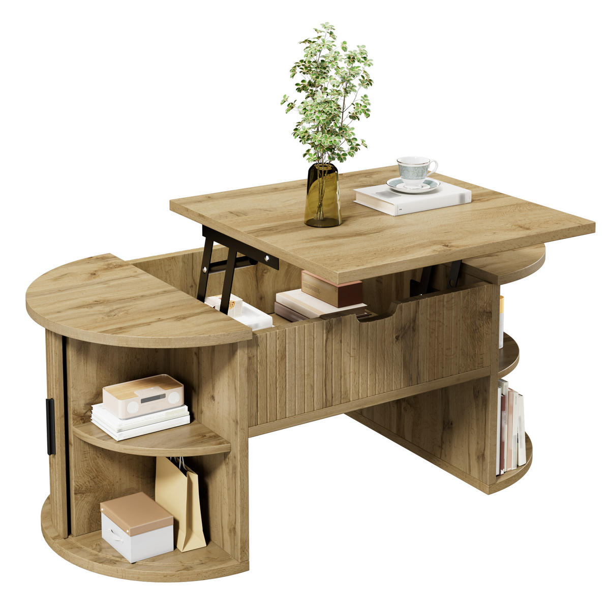 COUCHTISCH höhenverstellbar Stauraum Schiebetüren - Eichefarben, Holz (50/100/40.5cm) - LEBENLANG