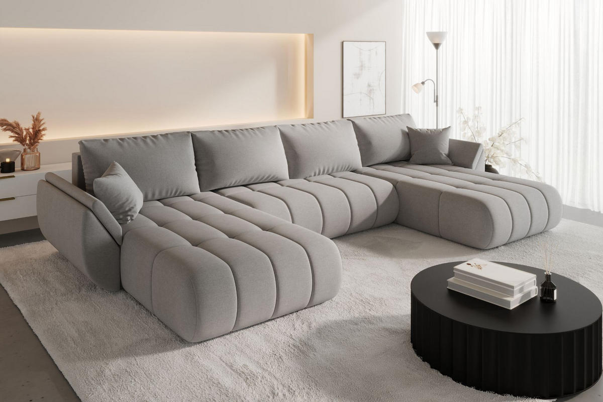 ECKSOFA mit schlaffunktion und bettkasten TOKYO U PREMIUM, stoff WIND, Sandgrau - Sandfarben, Holz (384/190cm) - Kaiser Möbel