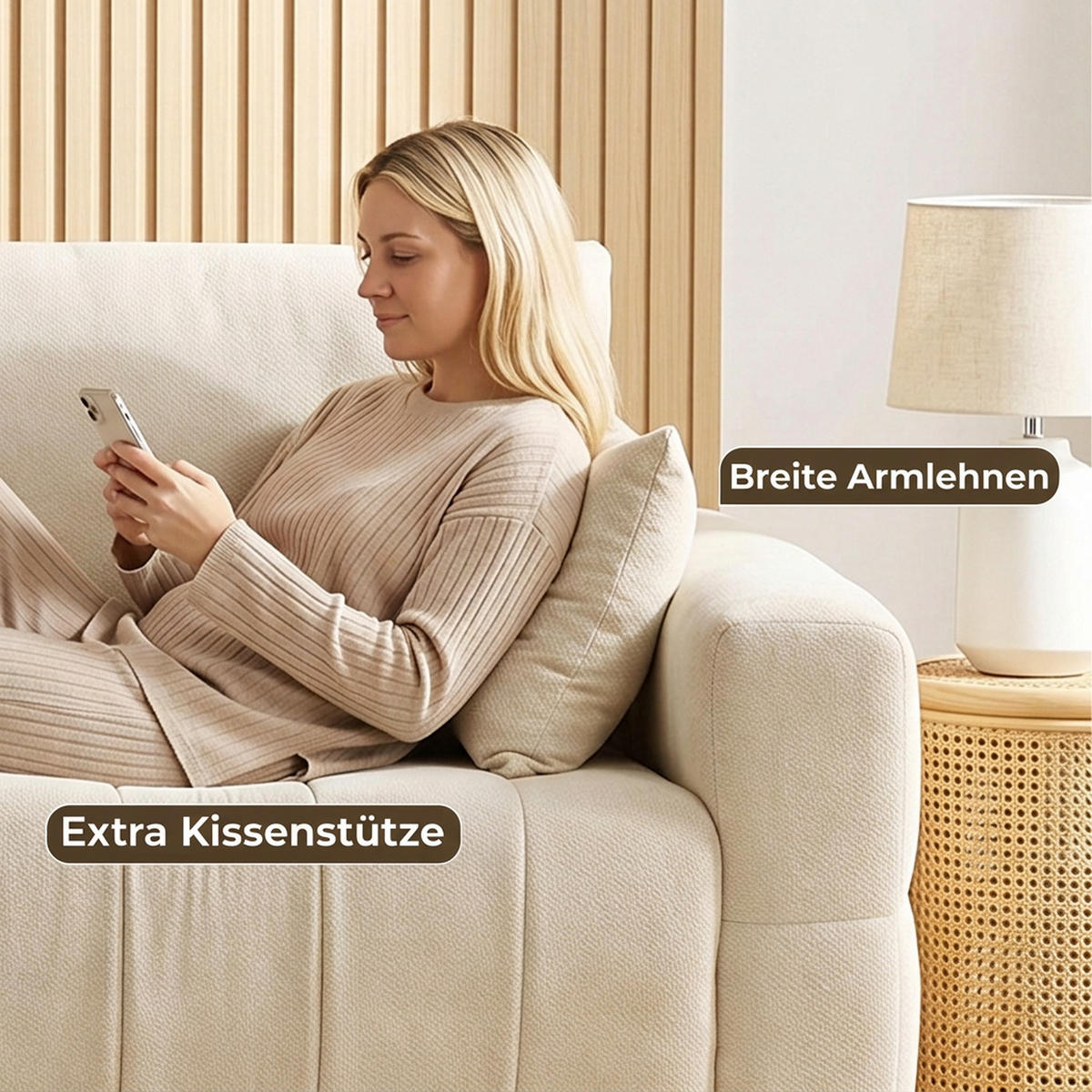 3-SITZER-SOFA Polyester Cremeweiß - Creme, Holz/Textil (86/84/220cm) - HOMCOM