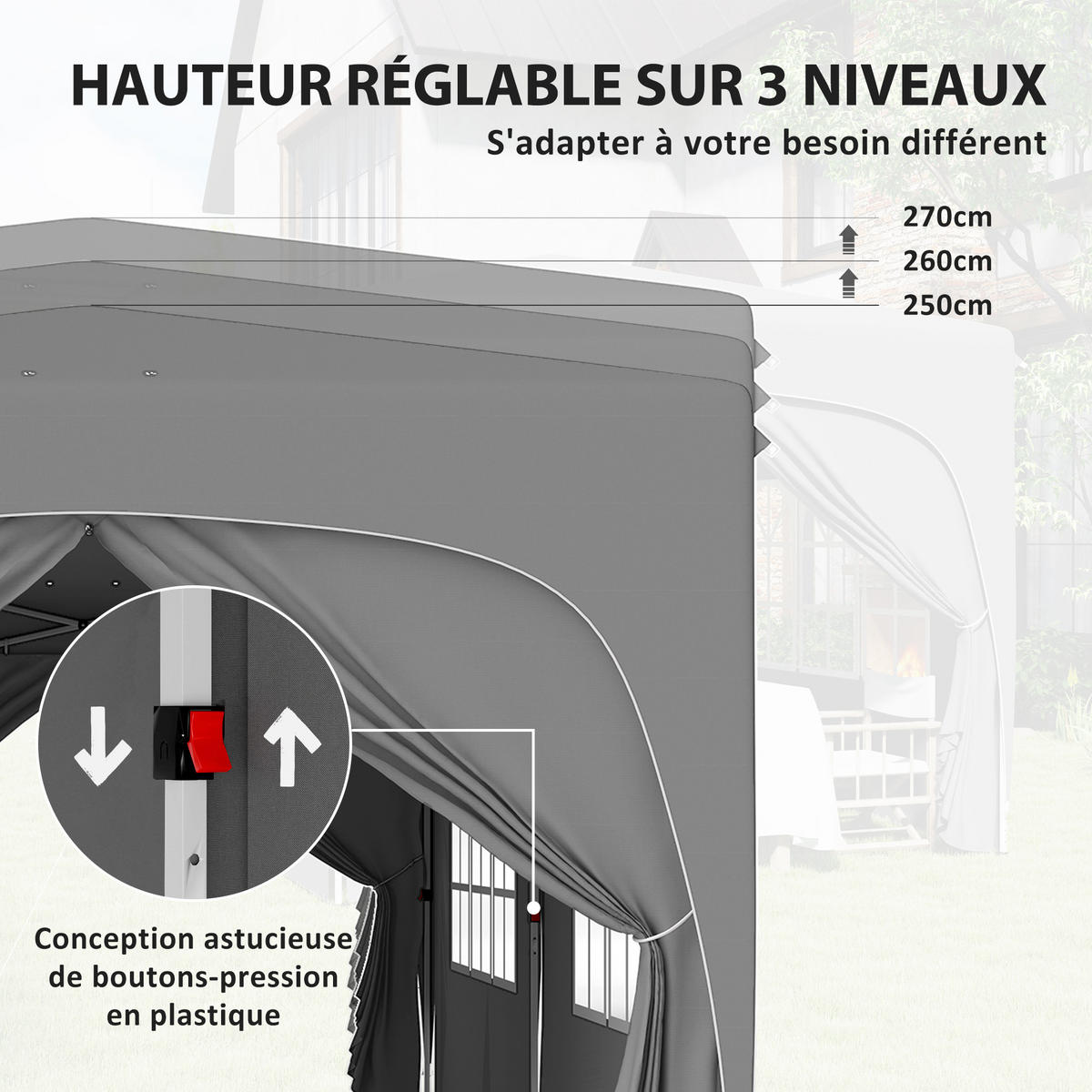 PAVILLON DE-13993 Pop-up 3/6 m, höhenverstellbar, UPF50+ Hellgrau - Grau, Textil (300/270/597cm) - ComfortXL