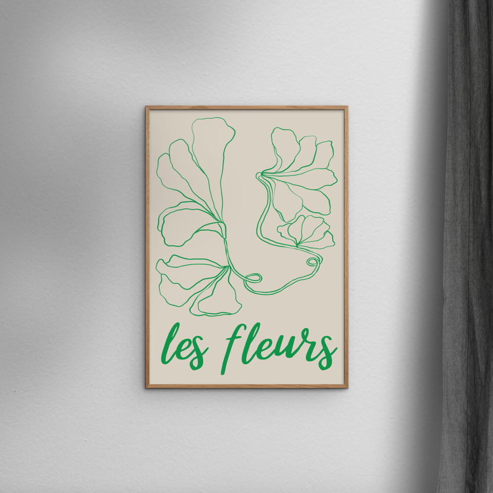 POSTER mit Rahmen Affordable Art Prints - Abstract Fleurs - Eichefarben/Grün, Holz/Papier (50/70cm) - Poster&Frame