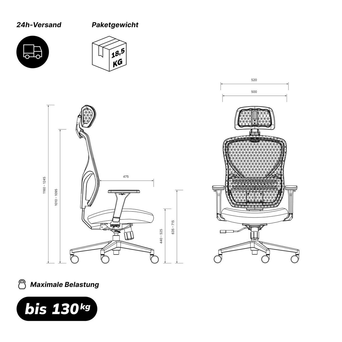 BÜROSTUHL mit Kopfstütze ORBIT - Schwarz, Textil (52/124/47cm) - Jan Nowak