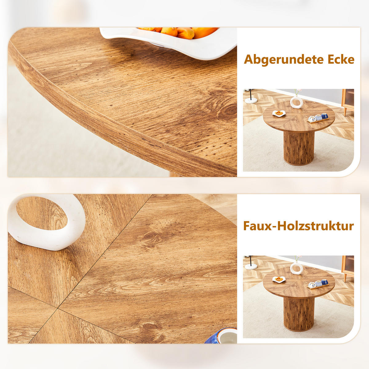 ESSTISCH Rund 100/100/76 cm Holzfarben aus MDF mit Stauraum zylindrisches Tischbein - Naturfarben, Holzwerkstoff (100/100/76cm) - OKWISH