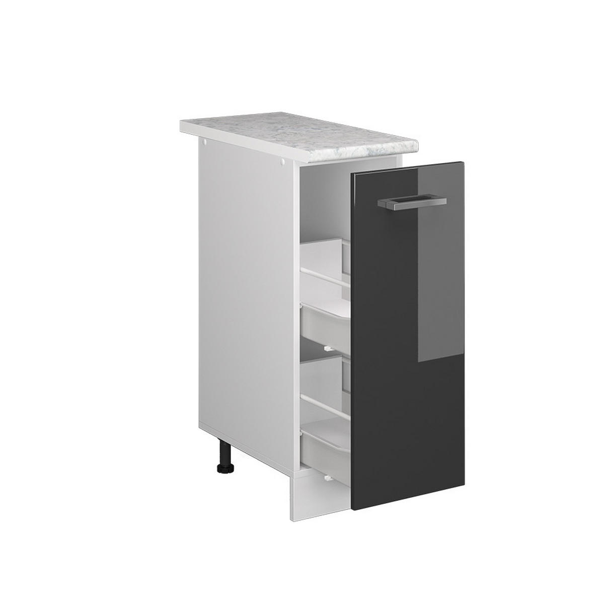 APOTHEKERSCHRANK R-Line Anthrazit Hochglanz 30 cm, AP Marmor - Schwarz Hochglanz/Anthrazit, Holzwerkstoff (30/81.6/60cm) - Vicco