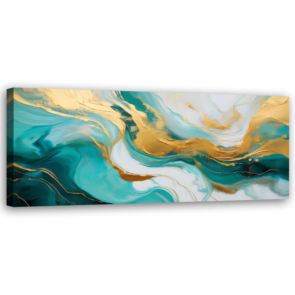 WANDBILD abstrakte marmorstruktur türkisgold - Türkis, Textil (90/30cm) - Feeby