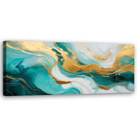 WANDBILD abstrakte marmorstruktur türkisgold - Türkis, Textil (90/30cm) - Feeby