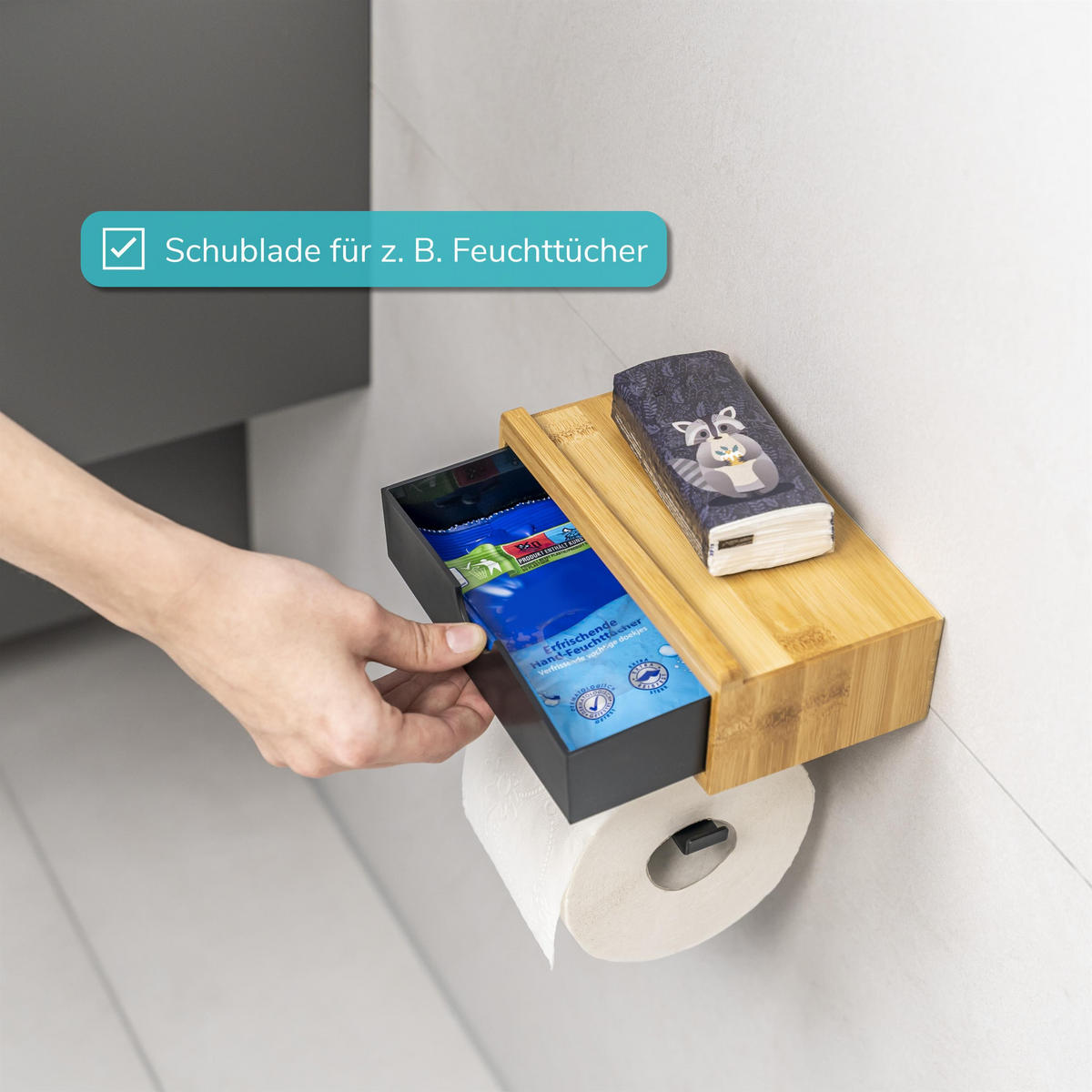 TOILETTENPAPIERHALTER, Bambus/Metall schwarz - Schwarz, Holz (18.5/13/10.5cm) - eluno