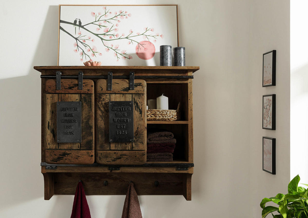 WANDGARDEROBE Mango 90x30x75 braun lackiert RAILWAY #454 - Braun, Holz (90/75/30cm) - Massivmoebel24