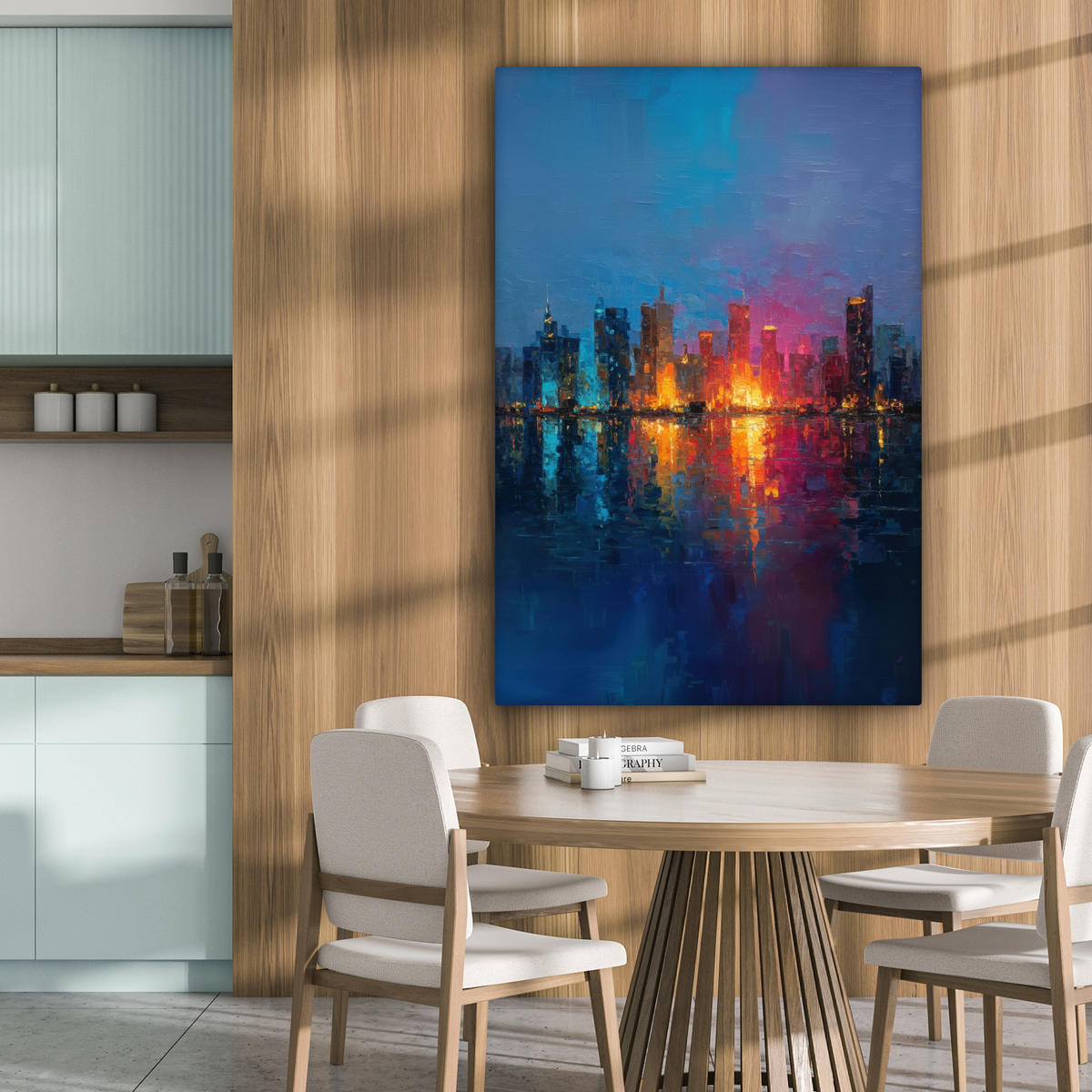 LEINWANDBILD Skyline - Pinselstriche - Dunkelblau - Leuchtend Deko XXL 80x120 cm - Blau, Textil (80/120cm) - MuchoWow