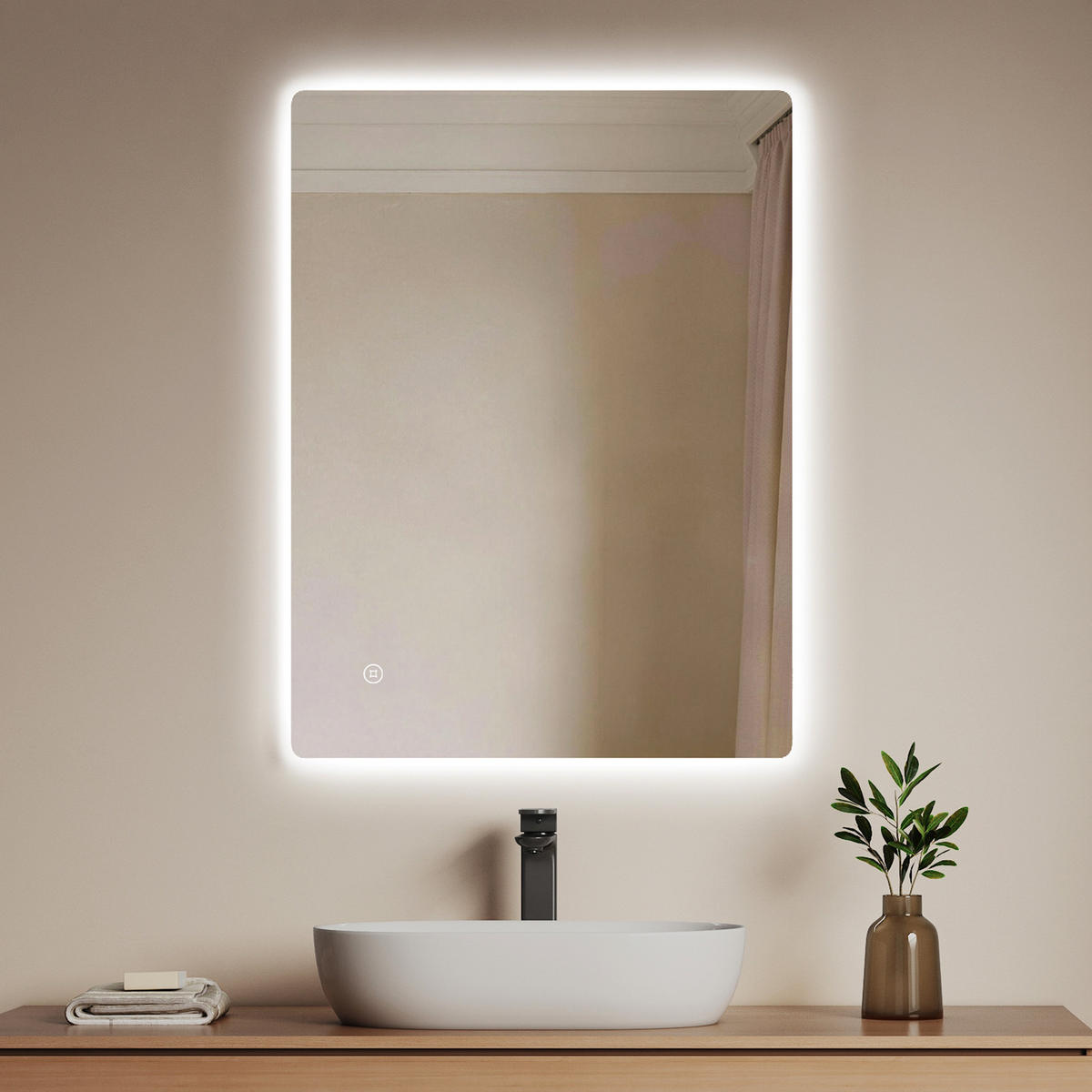 BADSPIEGEL mit Touch-Schalter Beleuchtung Rechteckig 80/60 cm - Weiß, Glas (60/3/80cm) - EMKE