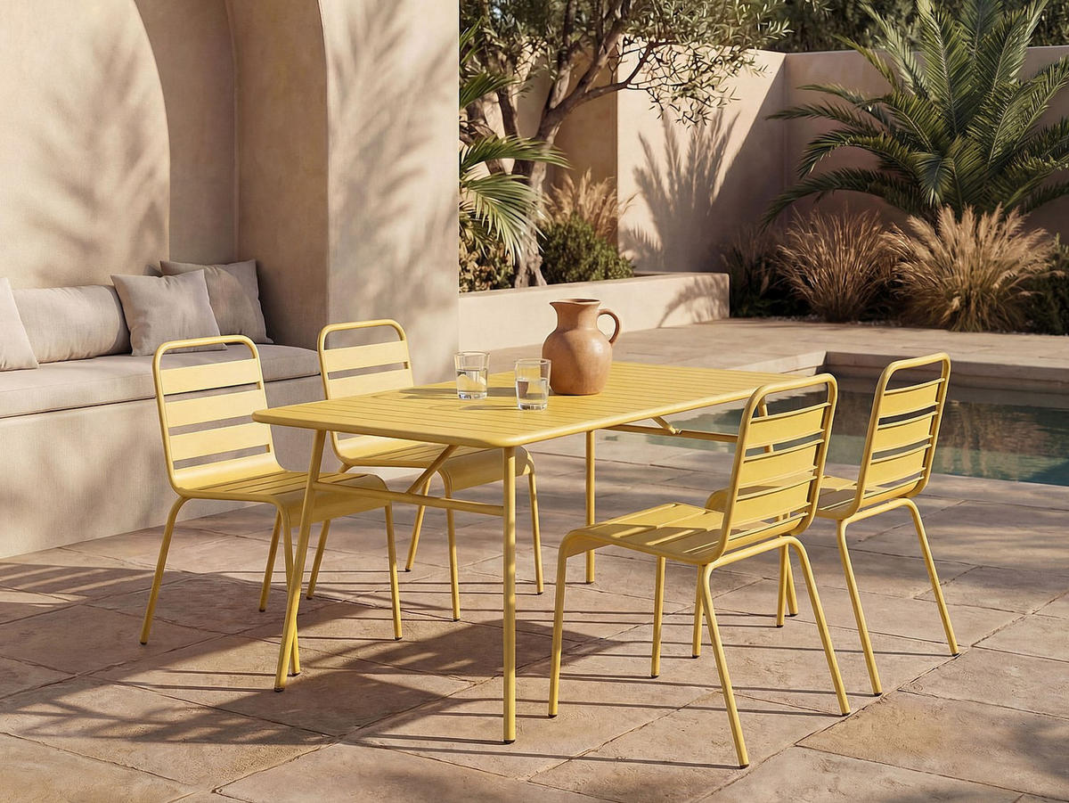GARTENESSGRUPPE im Set - 4 Personen - Metall - Senffarben - - Dunkelgelb, Metall - Vente-Unique