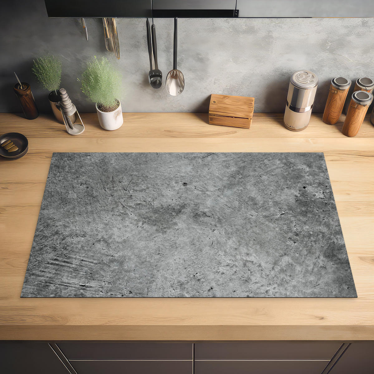 HERDABDECKPLATTE Beton - Schiefer - Grau -Betonstruktur Ceranfeldabdeckung 85x52 cm - Grau, Kunststoff (85/52/0.2cm) - MuchoWow