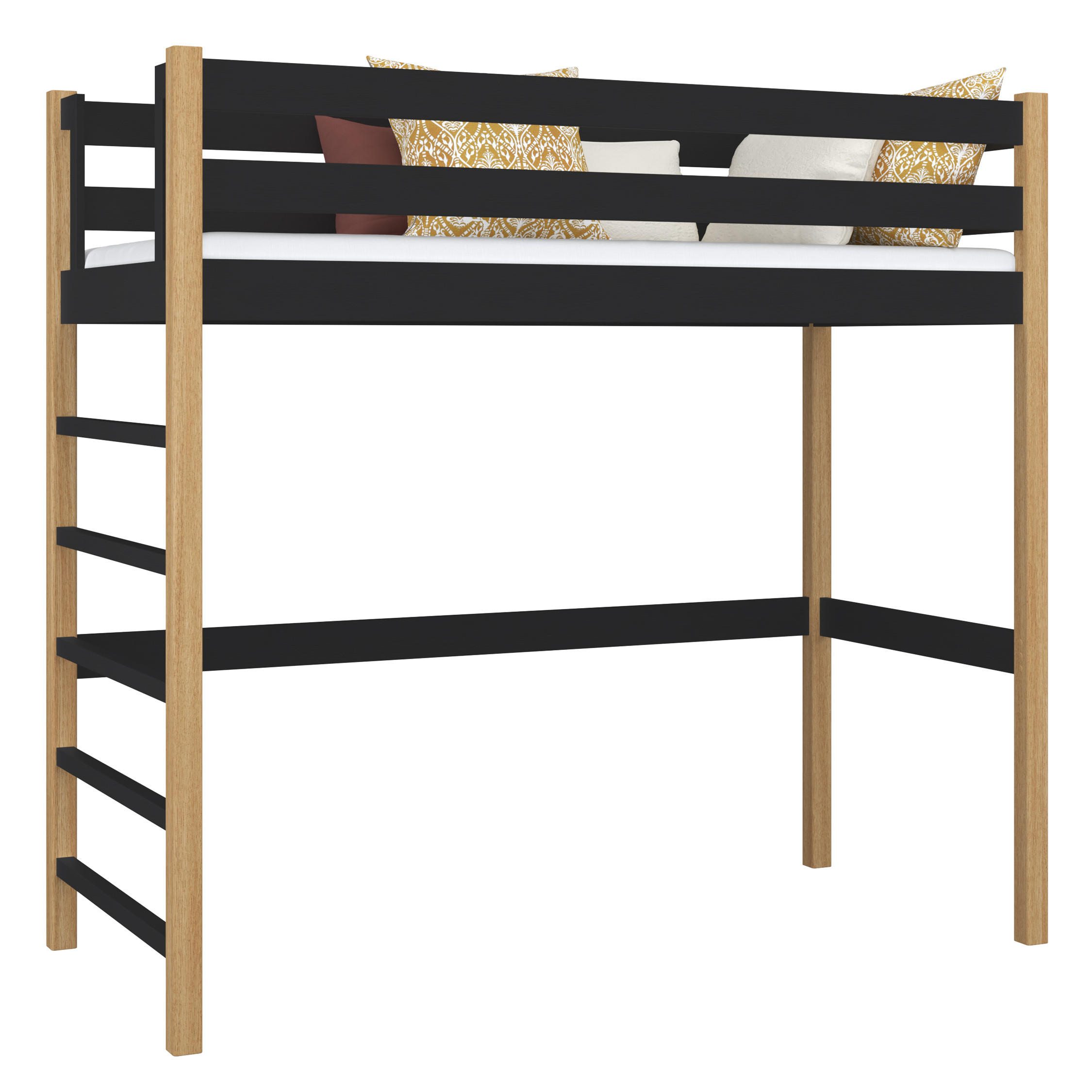 N-Wood Hochbett Eiche Artisan, Schwarz 120x180 cm