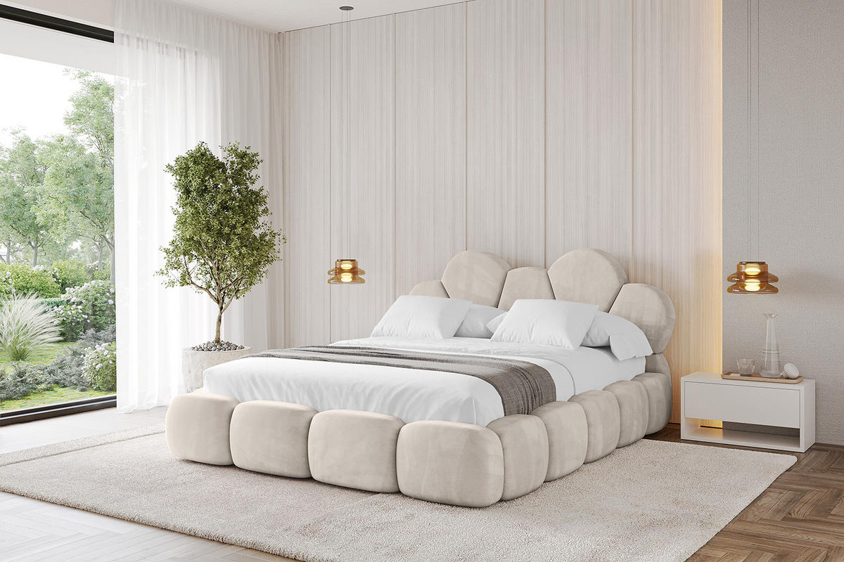 POLSTERBETT mit Bettkasten und Lattenrost, Boxbett ohne Matratze - LANA 200x200 Beige - Beige, Holzwerkstoff/Textil (200/200cm) - ALTDECOR
