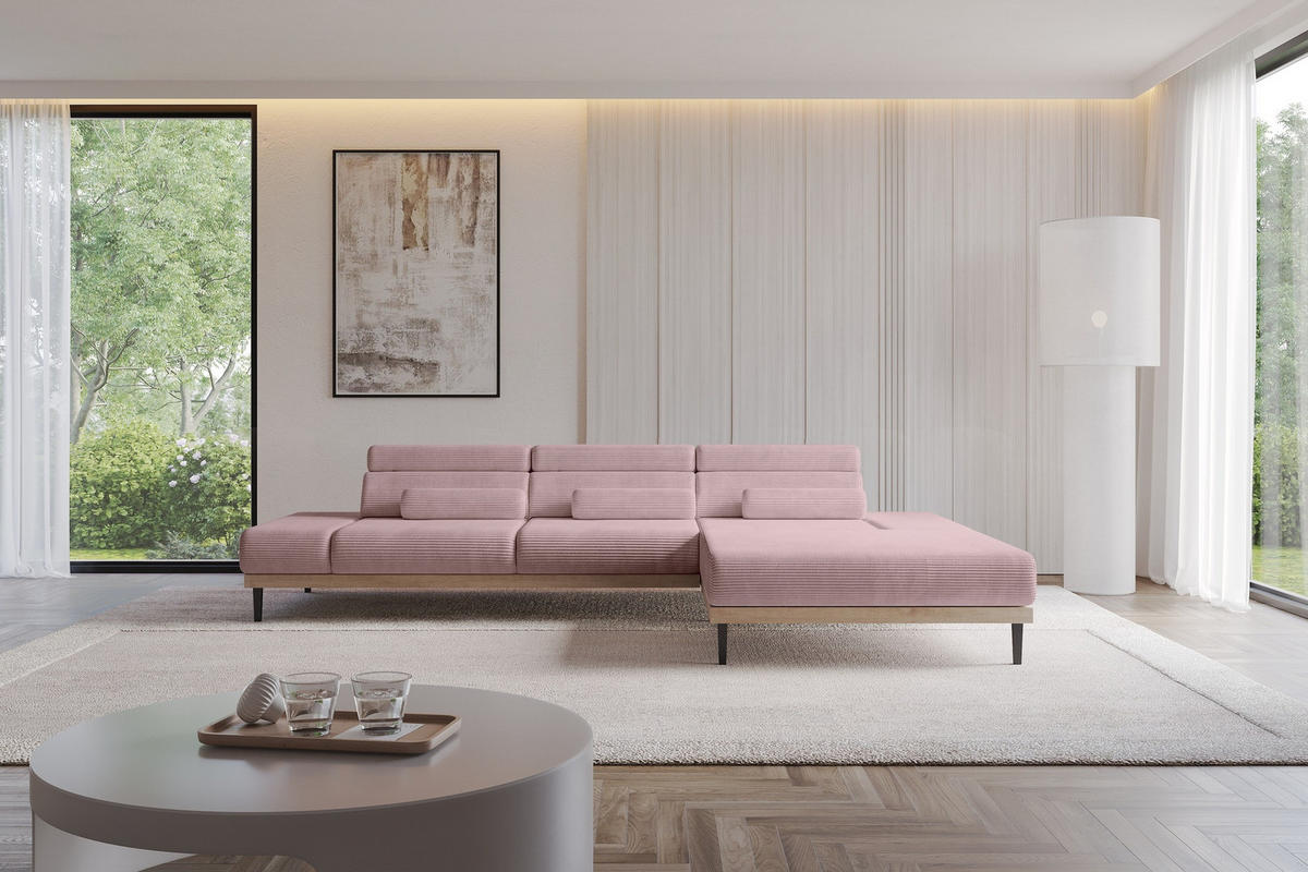 ELEKTRISCHES ECKSOFA Rechts MONA 316x205x85 Rosa Cord - Rosa, Holzwerkstoff/Textil (316/205cm) - ALTDECOR