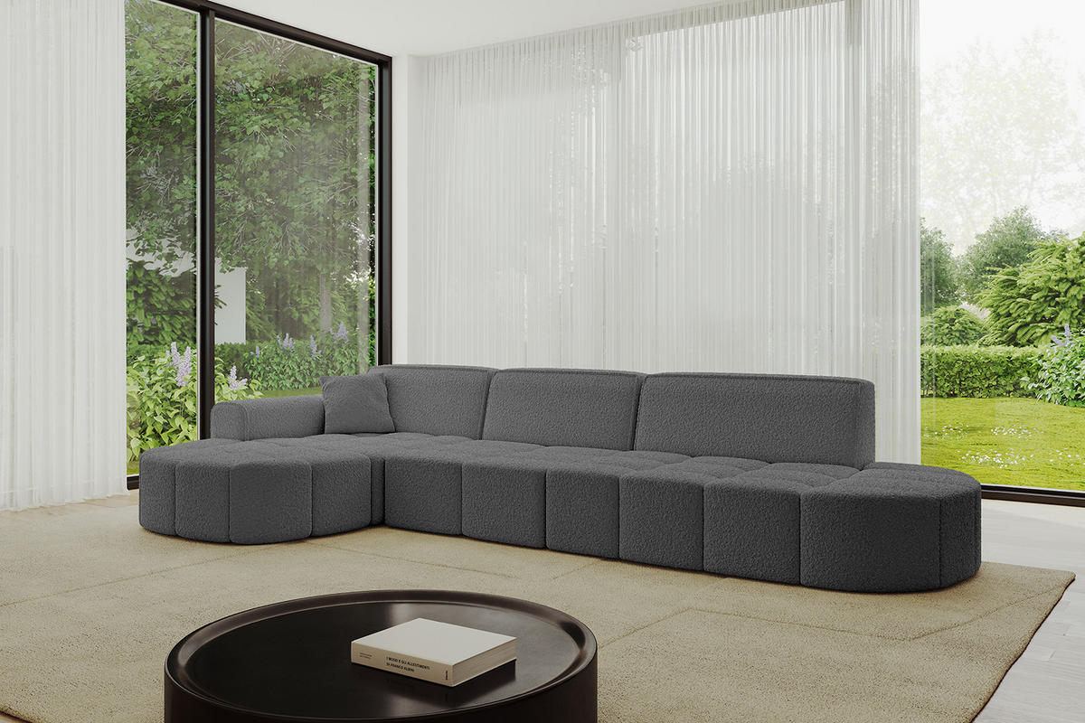 ECKSOFA Ottomane Links LIVO-L2 - 337x173x79,5 cm Grau - Grau, Holzwerkstoff/Textil (337/173cm) - ALTDECOR