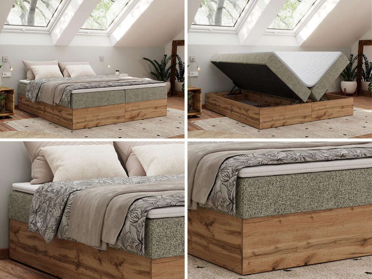 BOXBETT WOOD ZERO 200/200 - Grau Struktur - H4 - Topper Visco - Grau, Textil (200/200cm) - MKS