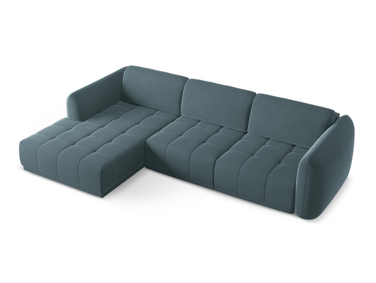 ECKSOFA Links Samt Stoff Blau - Blau/Petrol, Kunststoff/Textil (170/290cm) - Makamii