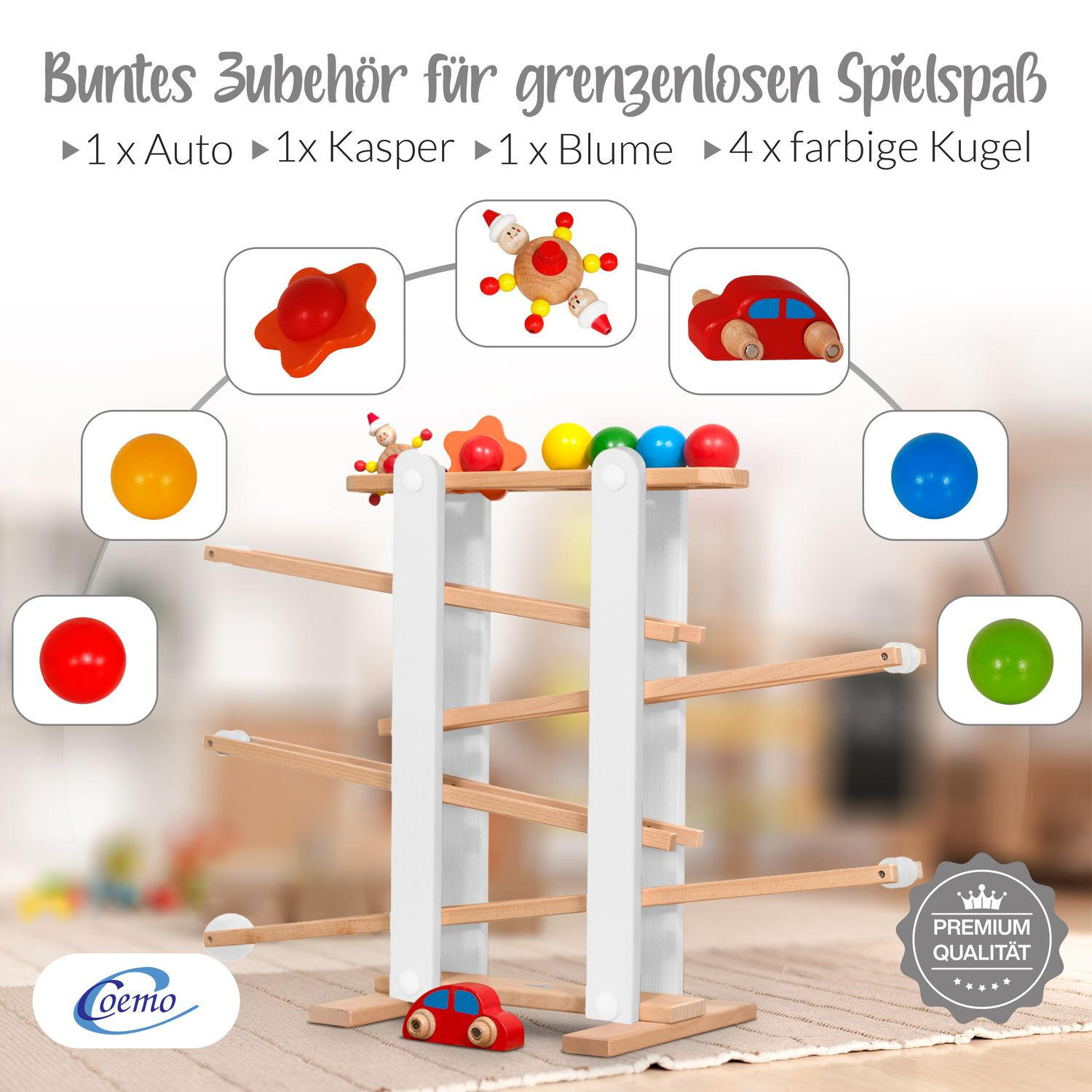 KUGELBAHN L Holz Grau mit 7 Roll Elementen - Grau, Holz (26/70cm) - Coemo