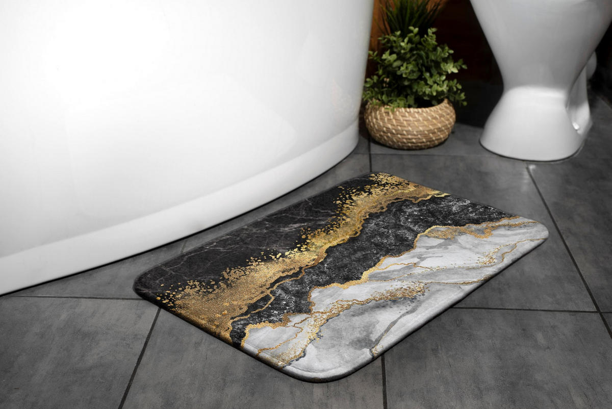 BADTEPPICH 90x60 cm Goldener Marmor - Goldfarben, Textil (90/60cm) - TULUP