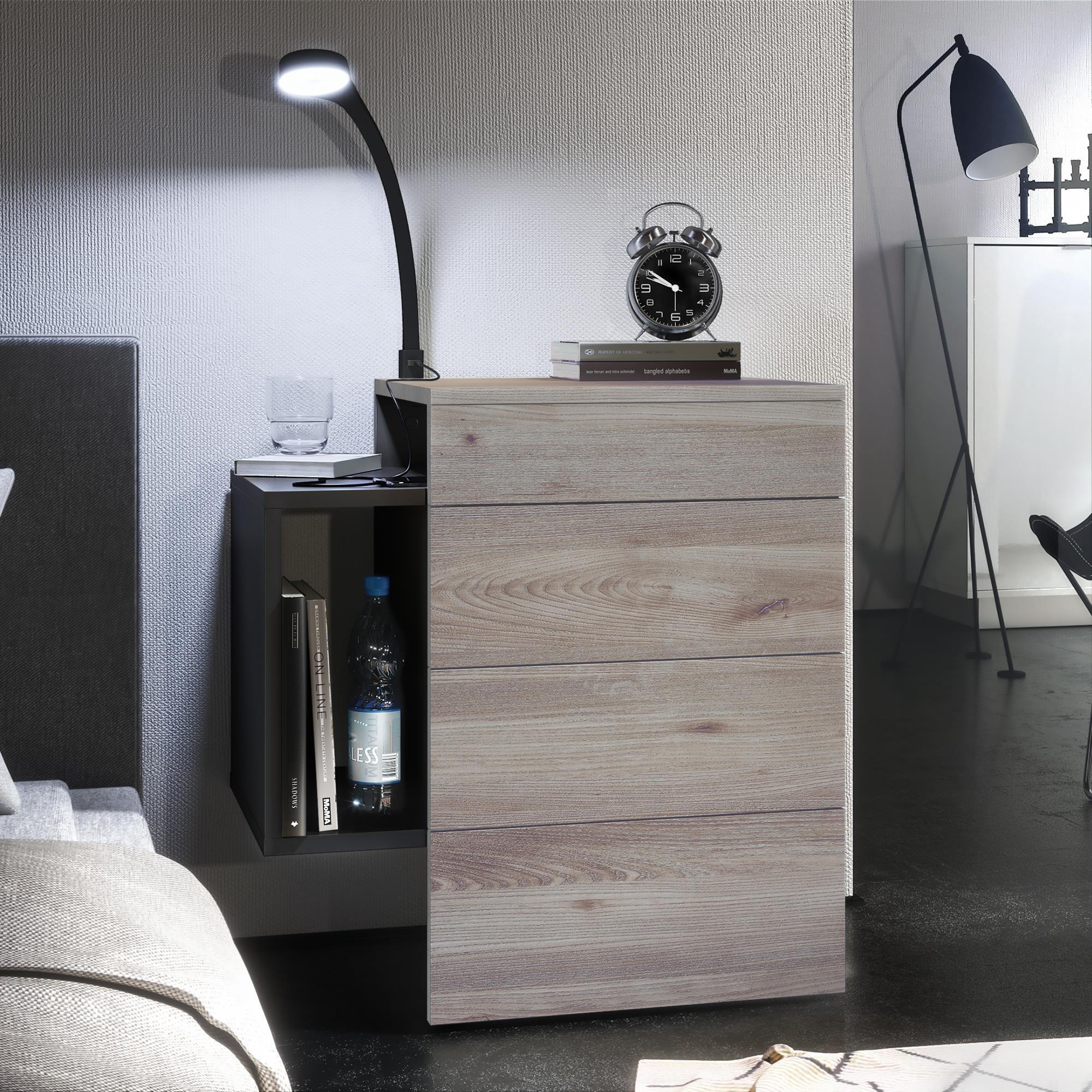 NACHTTISCH Queens Front in Eiche Nordic - Silbereichenfarben, Holzwerkstoff (60/63/36cm) - Vladon