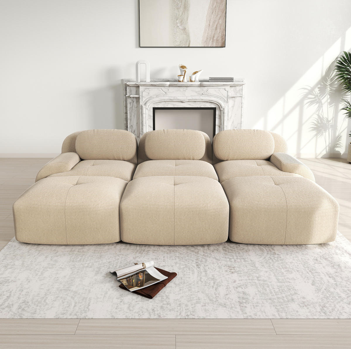ECKSOFA modular rahmenlos Cord Beige montagefrei - Beige, Textil (298/75/178cm) - IVMEU