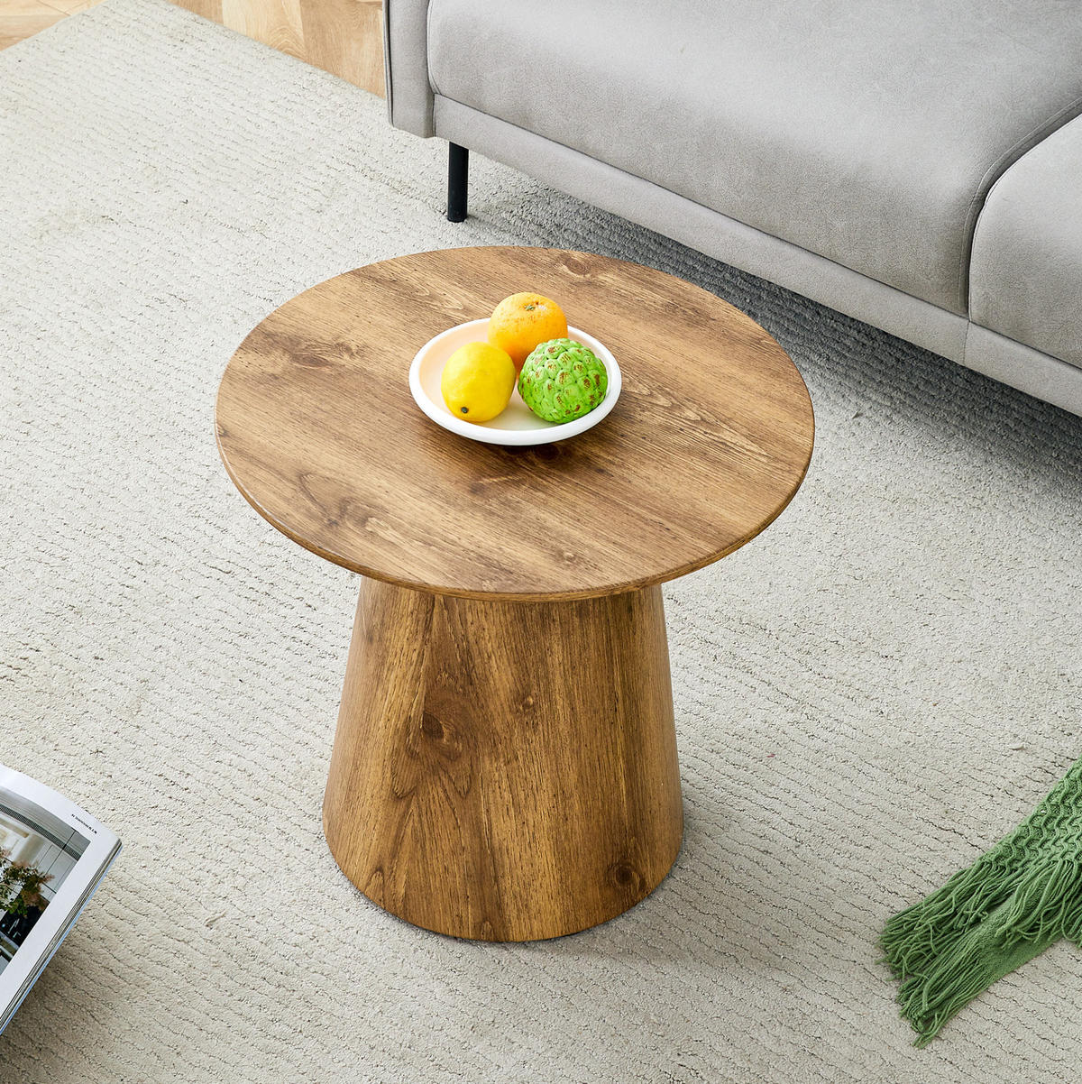 ODKLÁDACÍ stolek z MDF, průměr 50 cm dřevěná barva - přírodní, kompozitní dřevo (50/50/48cm) - BEAOK