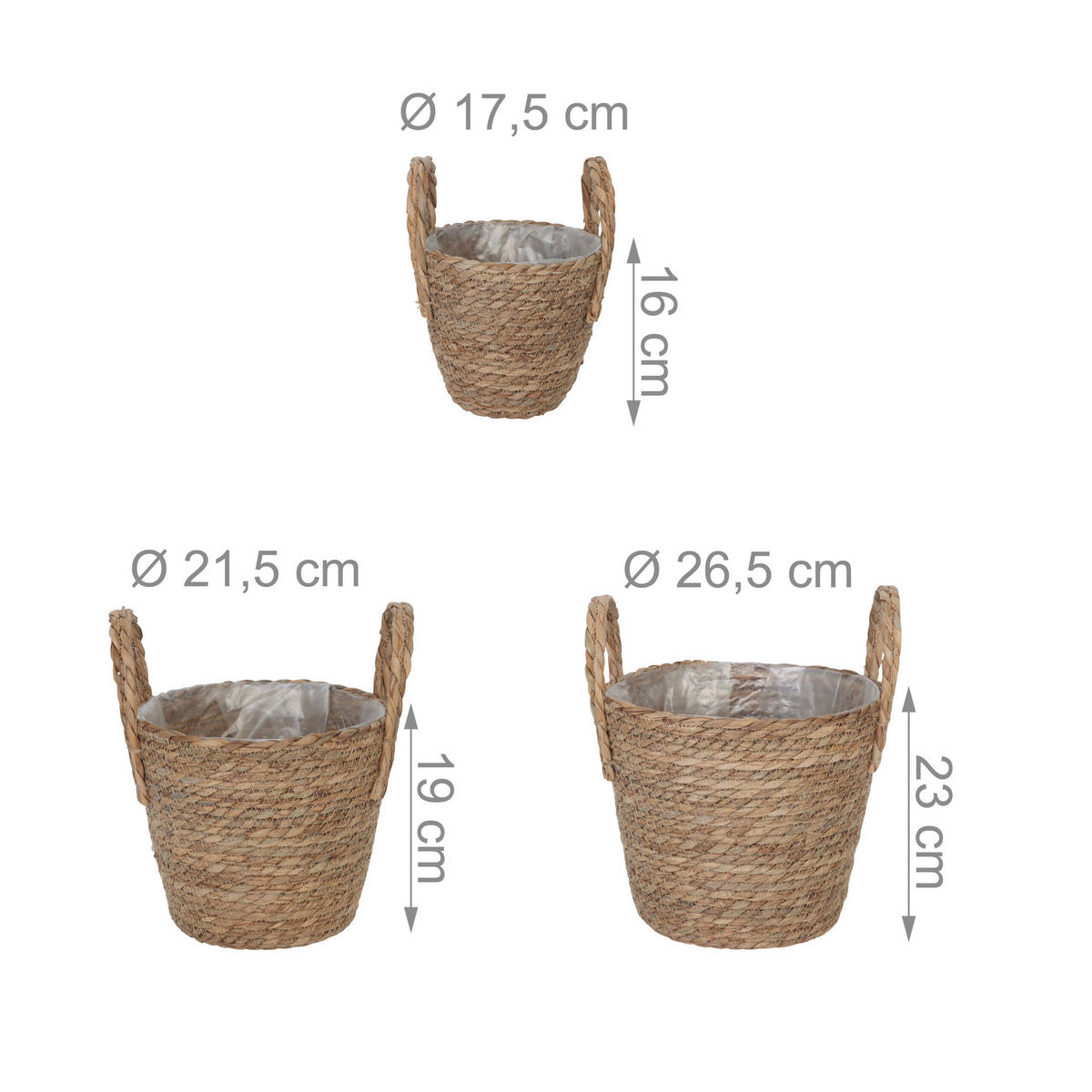 3XBLUMENTOPF - Hellbraun, Kunststoff/Textil (23cm) - Relaxdays