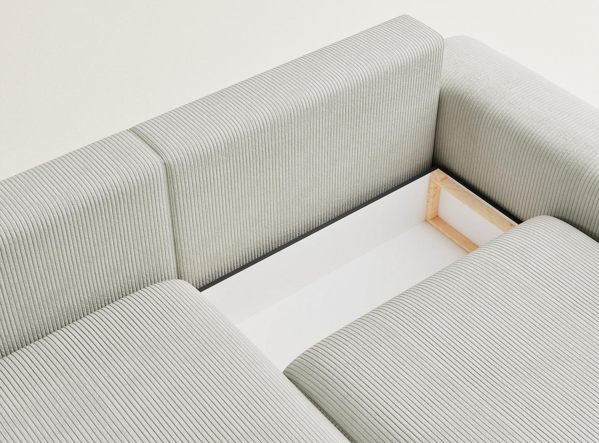 ECKSOFA MIT SCHLAFFUNKTION Solo Creme Samtstoff - Hellgrau/Schwarz, Holz/Holzwerkstoff (255/168cm) - Maison de Reve