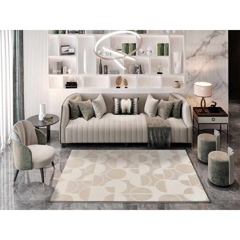 Thumbnail - Atticgo Webteppich, Beige, Weiß, Textil, Grafikmuster, Rechteckig, 133x190 cm, Oeko-Tex® Standard 100, für Fußbodenheizu...