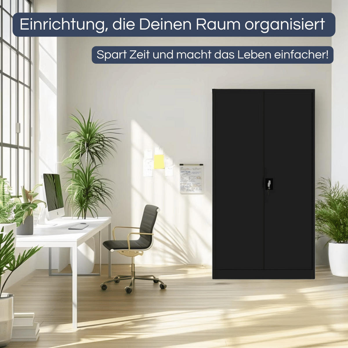 METALLSCHRANK abschließbar KODLI mit Geheimfach 185x90x45cm Schwarz - Schwarz, Metall (90/185/45cm) - DELUKE