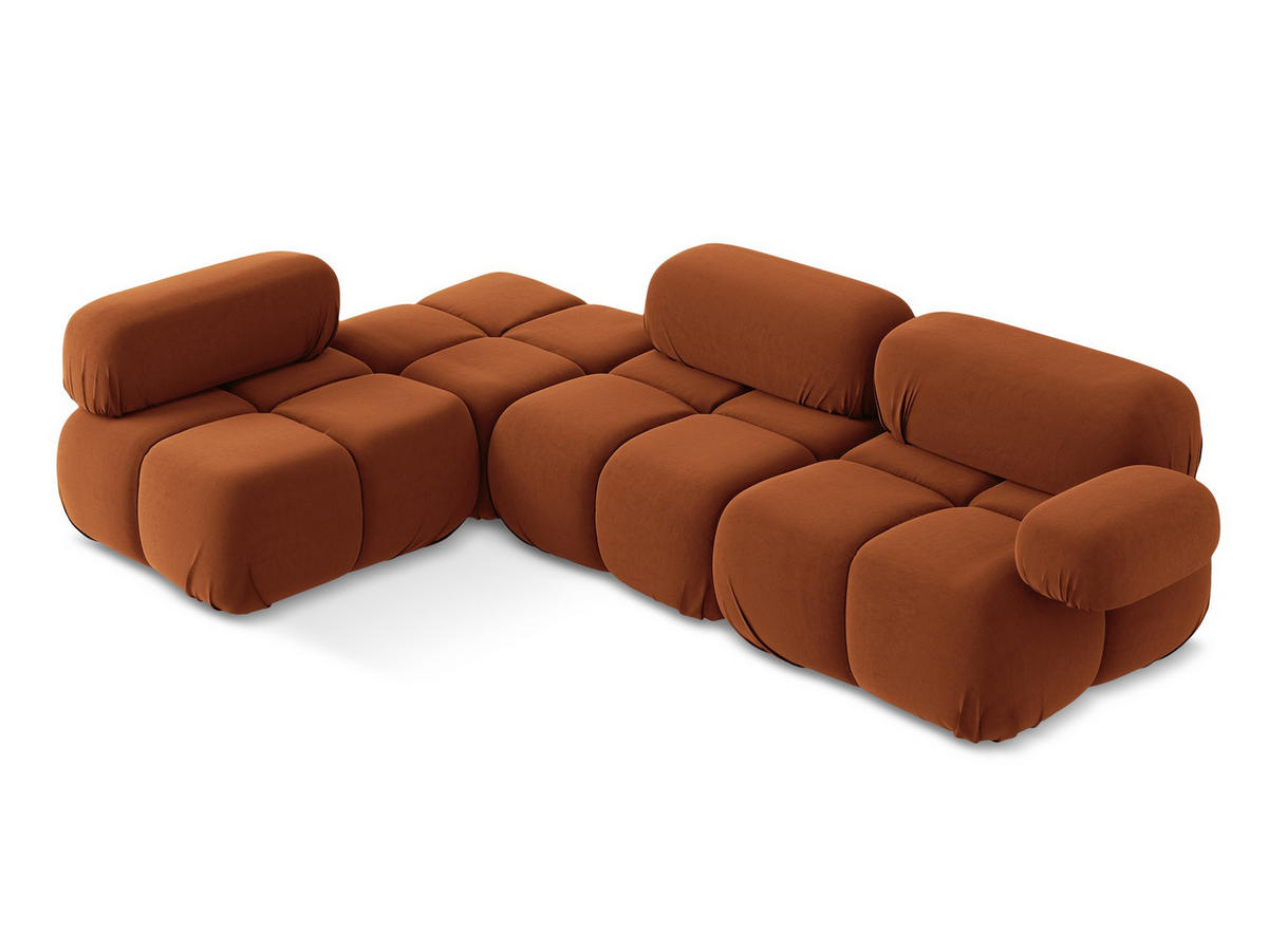 ECKSOFA Links Samt Stoff Orange - Beige/Terra cotta, Kunststoff/Textil (190/285cm) - Makamii