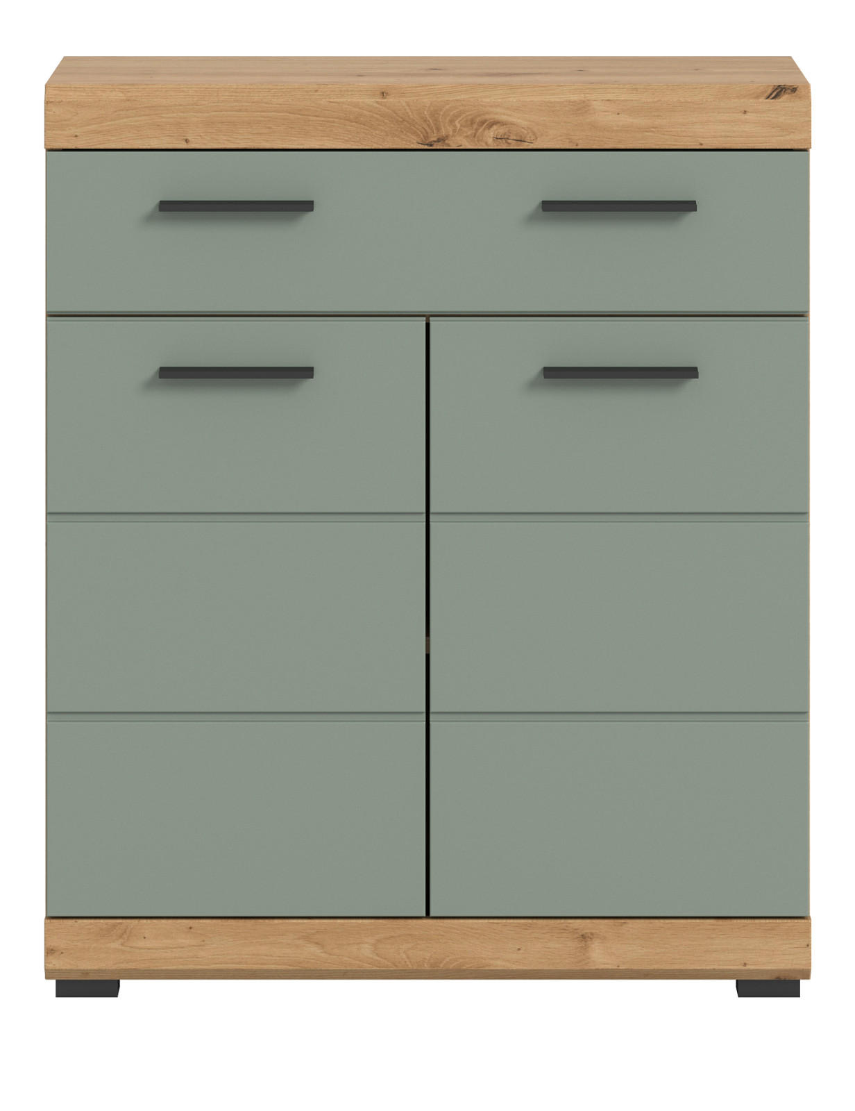 BADKOMMODE Salbei grün, Eiche Artisan 74 x 88 cm, Badschrank mit Vollauszug - Salbeigrün/Schwarz, Holzwerkstoff/Kunststoff (74/88/31cm) - Inn.Furn