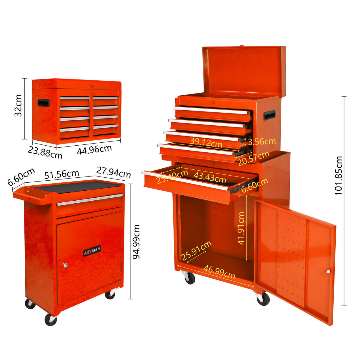 KOMBINATIONSKOFFER – mit 5 Schubladen (orange) - Orange, Metall (28/102/58.5cm) - DCA