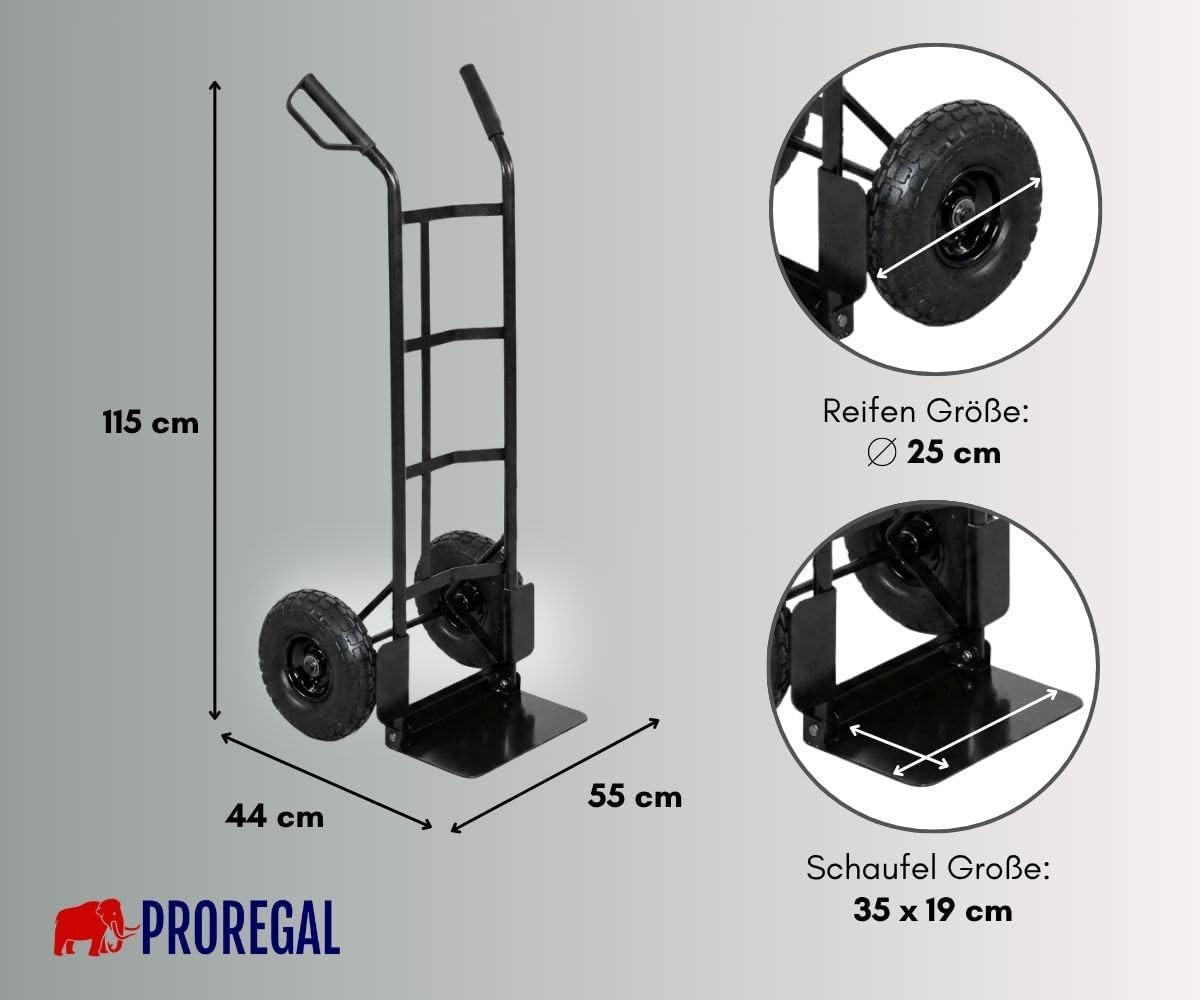 SACKKARRE Odin 115x54x44cm Tragkraft 200kg PU Bereifung Stahlrahmen Schwarz - Schwarz, Metall (44/54/115cm) - PROREGAL