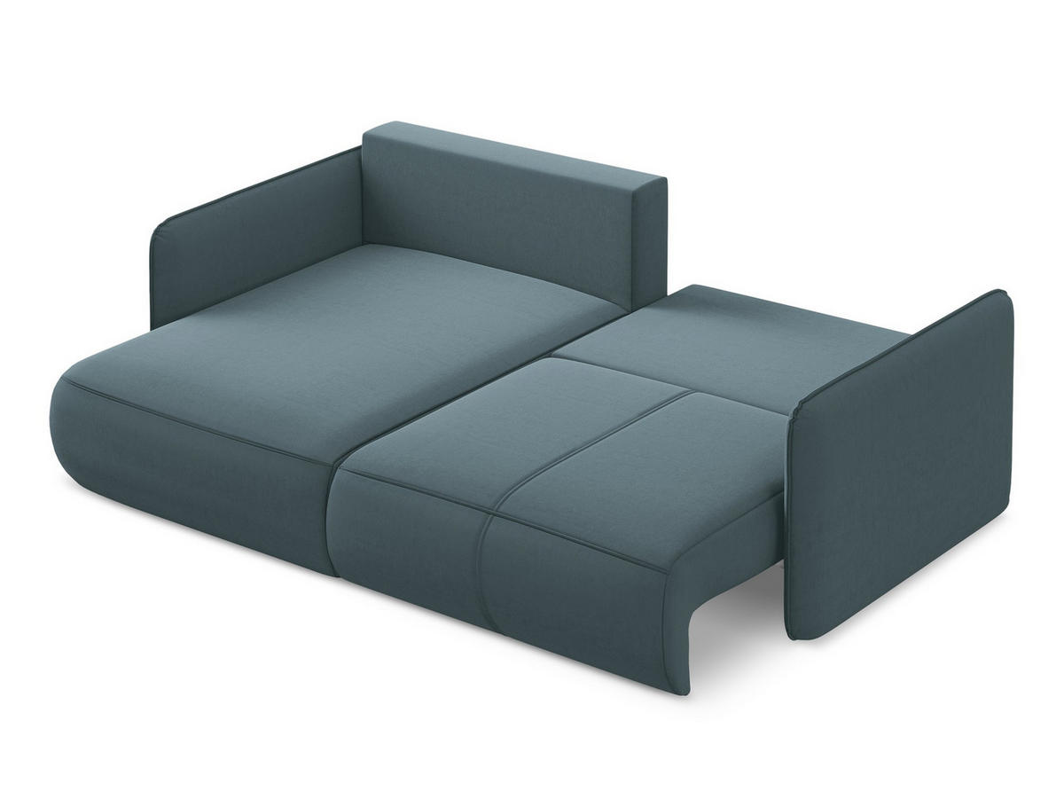 ECKSOFA mit Schlaffunktion Samt Stoff Blau - Blau/Petrol, Kunststoff/Textil (148/207cm) - Makamii