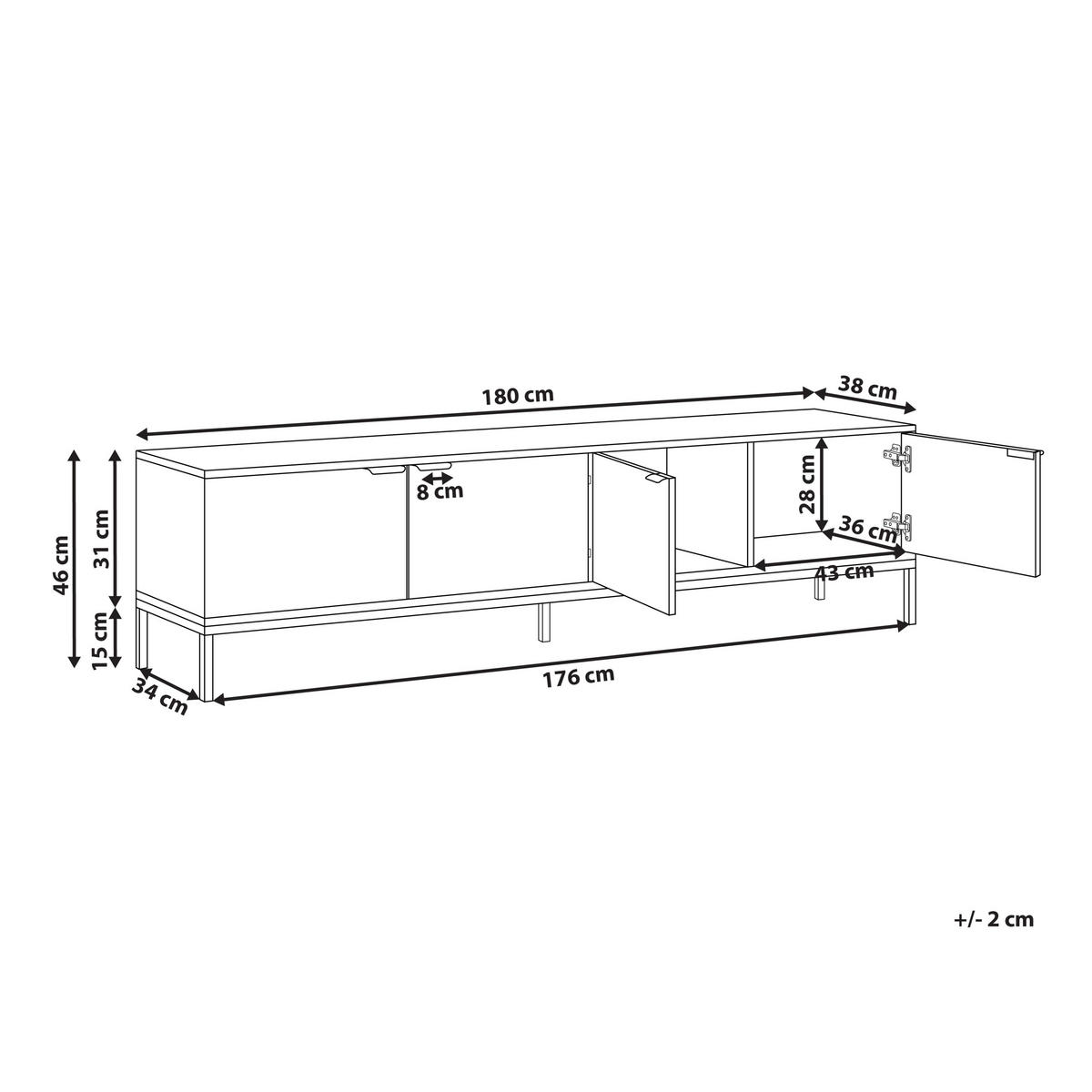 COMODĂ TV albă Adelaide - alb, compozit lemnos (180/46/38cm) - Beliani