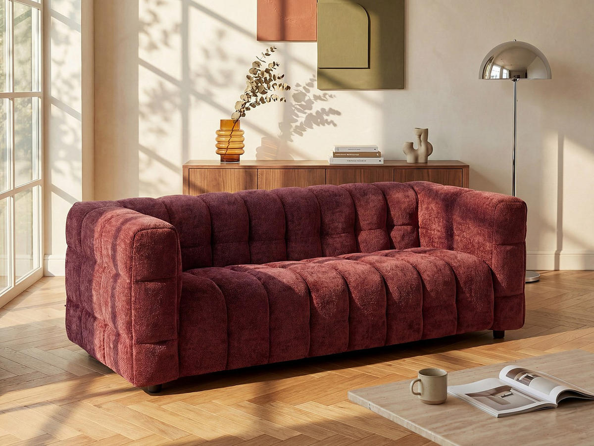 SOFA - 3 Personen - stoff - bordeaux Lerici - Bordeaux, Holz/Textil (213/72/89cm) - Vente-Unique