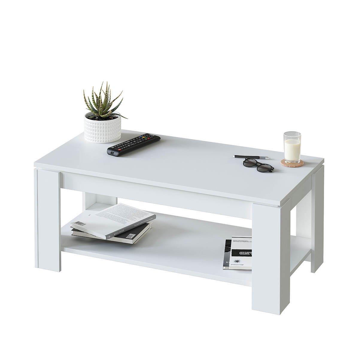 COUCHTISCH mit hochklappbarer Tischplatte L102 cm - Ambit - Weiß, Holzwerkstoff (102/50/43cm) - Calicosy