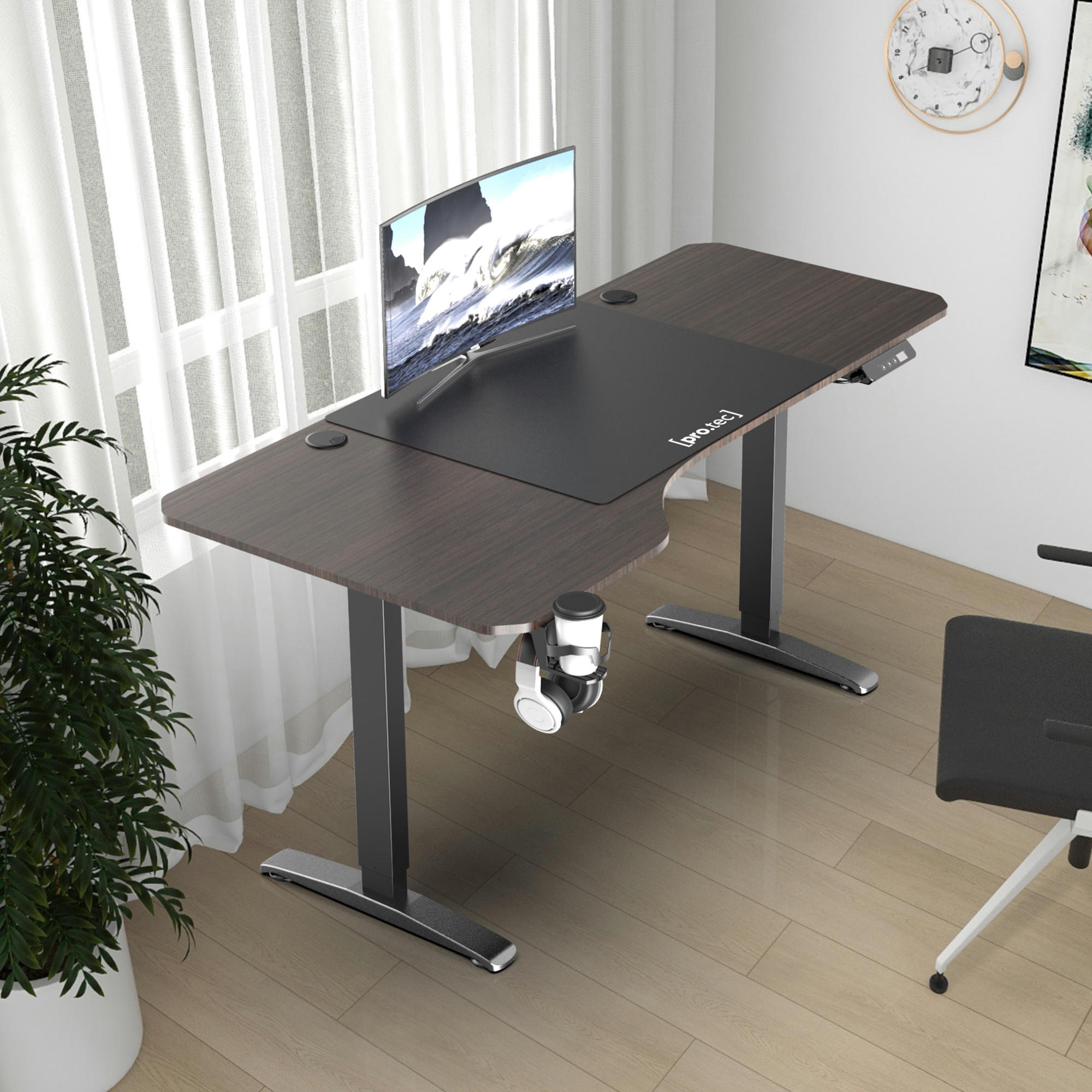 COMPUTERTISCH Oxnard - Walnussfarben/Schwarz, Holzwerkstoff/Metall (75/159/119cm) - pro.tec