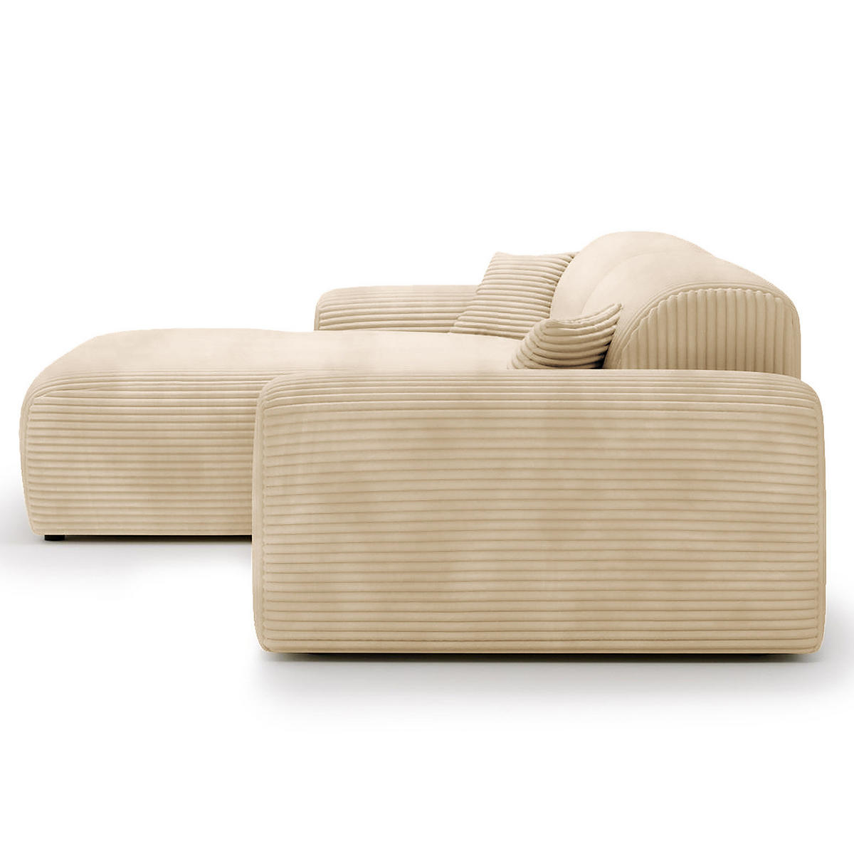 ECKSOFA mit Longchair - Cord - Beige/Schwarz, Kunststoff/Textil (284/178cm) - home24