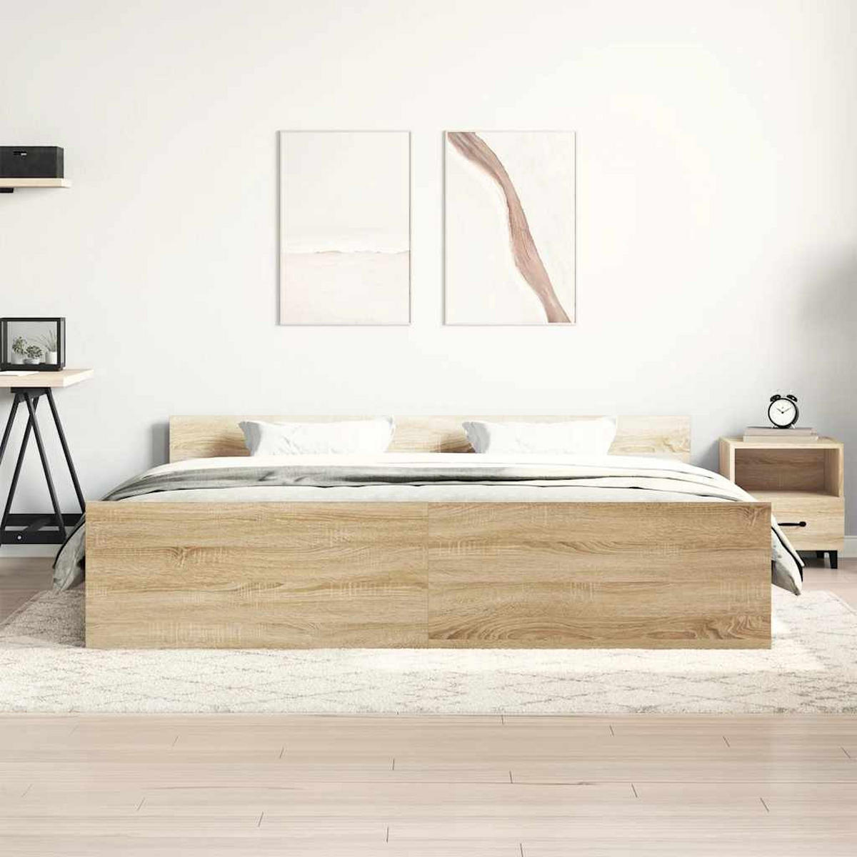 BETTGESTELL mit Kopf- und Fußteil Sonoma-Eiche 200x200 cm - Braun, Holz - furnicato