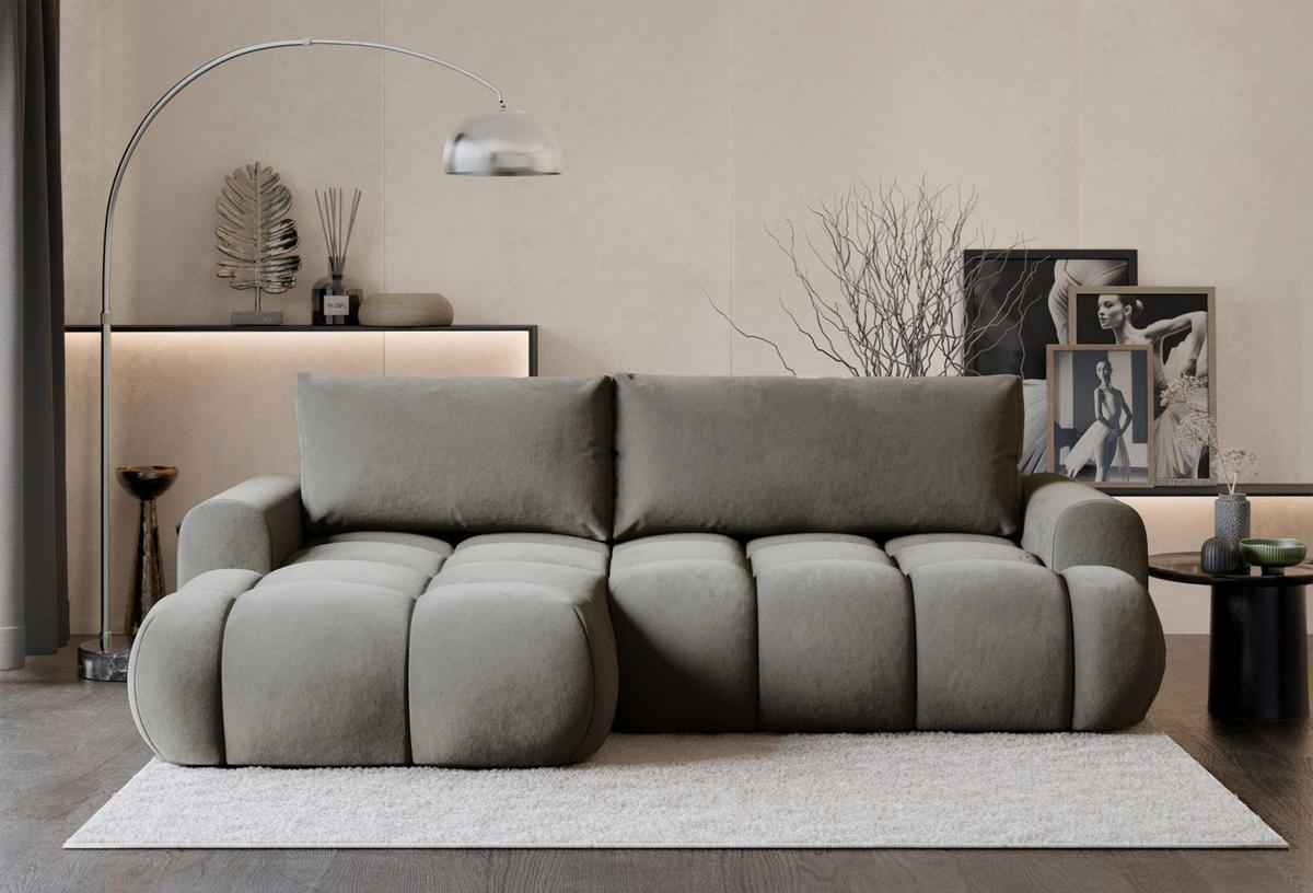 ECKSOFA Ombo Graubraun Velours 280 cm - Hellbraun/Schwarz, Kunststoff/Textil (284/167cm) - Selsey