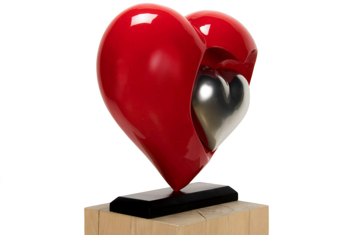 SKULPTUR Rot 47/44 cm - Rot/Silberfarben, Stein (5.8/44/20cm) - KUNSTLOFT