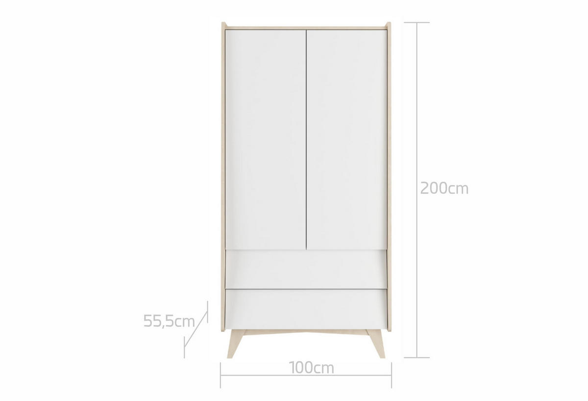 KINDERKLEIDERSCHRANK SoSixty, 2-türig - Weiß, Holzwerkstoff (100/200/55cm) - RAUMHIRSCH FURNITURE