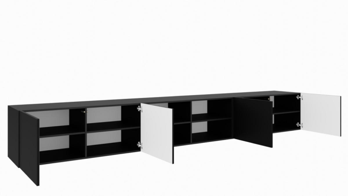 TV-SCHRANK Schwarz LION Offene Regale 300 cm Mit Regalen - Schwarz, Holzwerkstoff (300/41/40cm) - Sepro Meble
