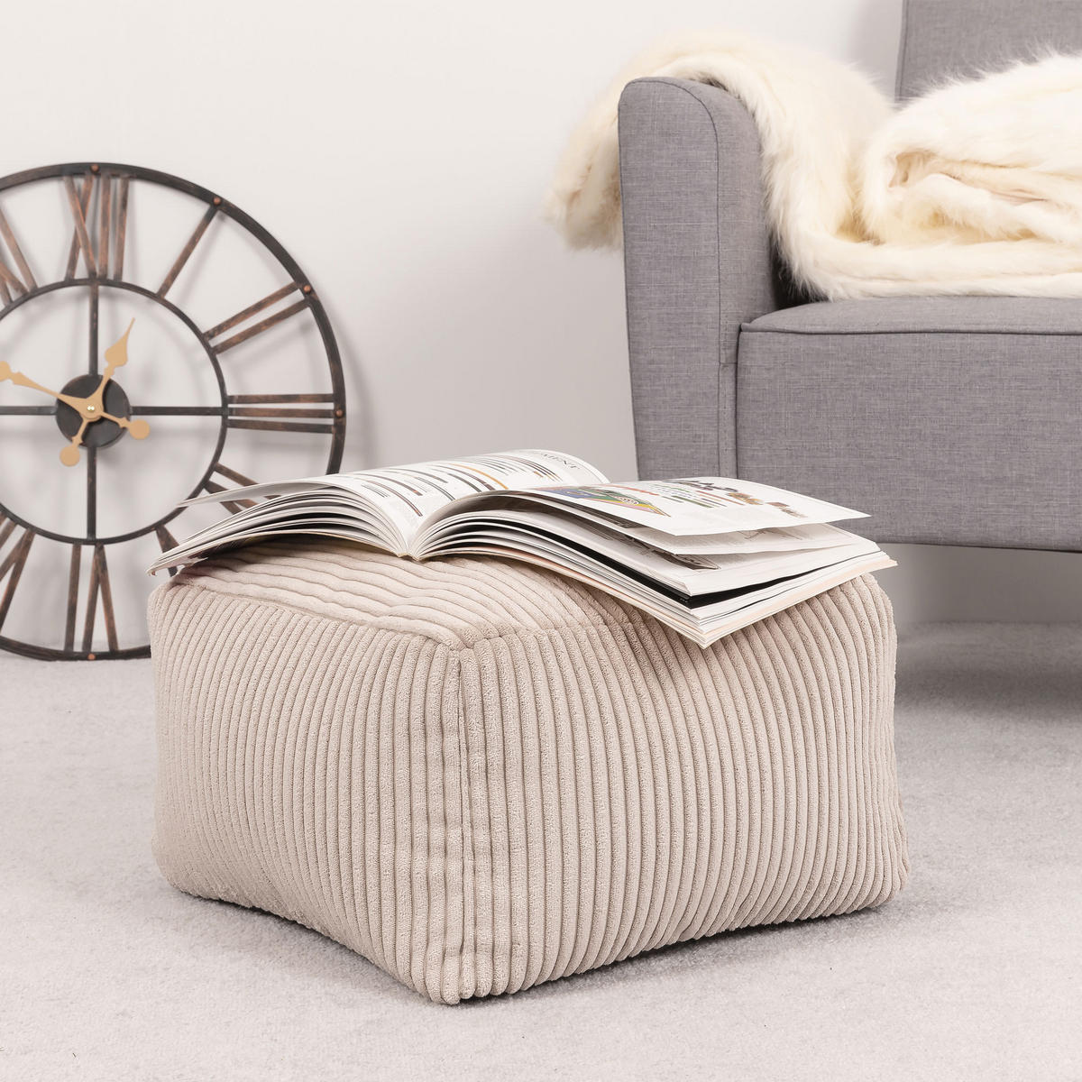 SITZPOUF Amara - Beige, Textil (40/24/40cm) - icon