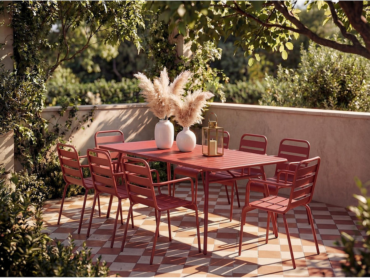 GARTENESSGRUPPE im Set - 8 -Sitzer - Stahl - rot - MIRMANDE - Rot, Metall - Vente-Unique