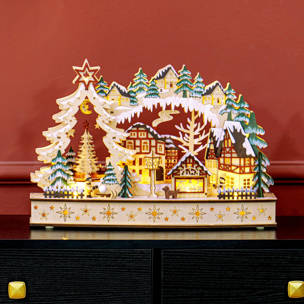 WEIHNACHTSDORF - Naturfarben, Holz (12/30/45cm) - HOMCOM